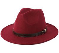 Besoogii Klassische Fedora Hut mit Gürtelschnalle aus Filz - Rot - Einheitsgröße
