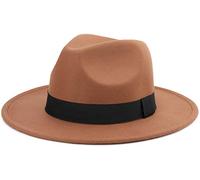 Besoogii Klassischer Breitkrempiger Fedora Hut für Damen und Herren mit Gürtelschnalle Filz Panama Hut, Einheitsgröße