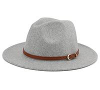 Besoogii Klassischer Breitkrempiger Fedora Hut für Damen und Herren mit Gürtelschnalle Filz Panama Hut, Einheitsgröße