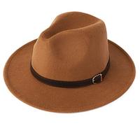 Besoogii Klassischer Breitkrempiger Fedora Hut für Damen und Herren mit Gürtelschnalle Filz Panama Hut, E Kaffee, Einheitsgröße