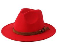 Besoogii Klassischer Breitkrempiger Fedora-Hut für Damen und Herren mit Gürtelschnalle Filz Panama Hut, Rot/Ausflug, einfarbig (Getaway Solids), Einheitsgröße