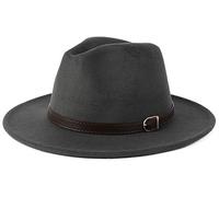 Besoogii Klassischer Breitkrempiger Fedora-Hut für Damen und Herren mit Gürtelschnalle Filz Panama Hut, E Grau, Einheitsgröße