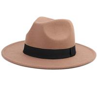 Besoogii Klassischer Breitkrempiger Fedora Hut für Damen und Herren mit Gürtelschnalle Filz Panama Hut, Einheitsgröße