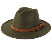 Besoogii Klassischer Breitkrempiger Fedora Hut für Damen und Herren mit Gürtelschnalle Filz Panama Hut, Oliv/Blatt für mich (Leaf It to Me), Einheitsgröße