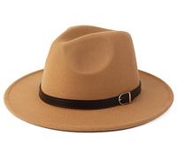 Besoogii Klassischer Breitkrempiger Fedora Hut für Damen und Herren mit Gürtelschnalle Filz Panama Hut, Einheitsgröße