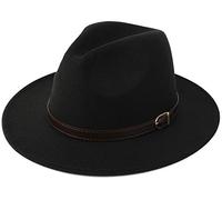 Besoogii Klassischer Breitkrempiger Fedora-Hut für Damen und Herren mit Gürtelschnalle Filz Panama Hut, E Schwarz, Einheitsgröße