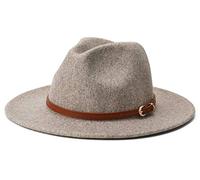 Besoogii Klassischer Fedora-Hut mit breiter Krempe und Gürtelschnalle aus Filz, Panamahut - Braun - Einheitsgröße