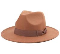 Besoogii Klassischer Fedora-Hut mit breiter Krempe und Gürtelschnalle aus Filz, Panamahut - Braun - Einheitsgröße