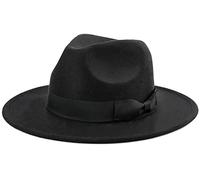 BESOOGII Klassischer Fedora-Hut mit breiter Krempe und Gürtelschnalle aus Filz, Panamahut - Schwarz - Einheitsgröße