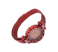 BESPORTBLE Edelstahl Damenuhr Mit Mesh Armband Modische Quarzuhr Verstellbar Rotes Zifferblatt Alltag Und Büro