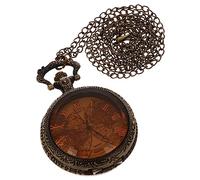 BESPORTBLE Retro Taschenuhr mit Weltkarte, Quarzwerk und Kette zum Anhängen | Geprägte Oberfläche, Deckel Design, für Kleidung und Halskette, Geschenk zum Vatertag