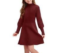 BesserBay Winter Cable Knit Abendkleider Strickkleid Mädchen Kabel Strick Rolleragen Winter Kleider Mädchen Rot 120