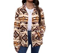 BesserBay Winter Damen Stehkragen Taschen Reißverschluss Warm Fleece Jacke Outdoor Lässig Plüschjacke Braun Cremefarben XL