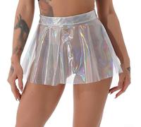 Besshepplo Damen Minirock mit hoher Taille aus transparentem PVC-Gewebe mit plissierter Textur für Clubwear