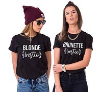 Best Friend T-Shirt Blonde Brunette T-Shirt BFF T-Shirt Blondie Brownie Sister T-Shirt Damen Schwarz Weiß Grau 100% Baumwolle BFF Geschenk 1 Stück, Schwarz-Blonde, S