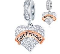 Beste Freunde für immer Dangle Charms, passt Pandora Freundschaft Armband, 925 Sterling Silber Best Friends Forever Charm, Pave Herz Klar CZ Beste Freundin Anhänger, für Friendship/BFF Geschenke