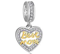 Beste Mama Anhänger Charms passen Pandora Erste Muttertag Armband/Halskette, 925 Sterling Silber 18K Gold Best Mom Herz Dangle Perlen, Mum Geschenke für Godmother/Oma/Mutter im Gesetz