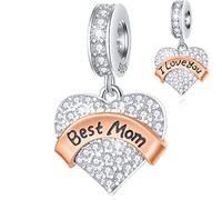 Beste Mama Charms Dangle, I Love You Charms Pave CZ Herz Mama Anhänger Perlen in 925 Sterling Silber, passt Pandora Mein erster Muttertag Armband, Geschenke für Stiefmutter/Armee Marine Mama