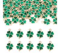 Bestewelry 50 Stück grüne Kleeblatt-Anhänger aus Metalllegierung, Emaille, vierblättriges Glückskleeblatt für St. Patrick's Day, Halskette, Armband, Ohrringe, Schmuck, DIY