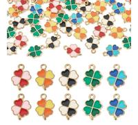 Bestewelry Kleeblatt-Anhänger aus Metalllegierung, Emaille, für Schmuckherstellung, vier Blätter, flache Rückseite, baumelnde Charms, Glücksblatt-Anhänger für Schlüsselanhänger, Ohrringe, Halsketten