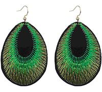 Bestickte ethnische Pfauenfeder-Ohrringe Böhmen handgemachte Pfauen-Ohrringe Schmuck-Geschenk für Frauen und Mädchen,Grün