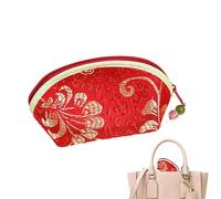 Bestickte Münztasche - 12 × 8 × 5 cm Vintage chinesische Seidenstoff-Geldbörse, Blumenstickerei, Reißverschluss, Münzgeldbörse, kleine Kleingeldtasche & Mini für Frauen, rot, Beziehen Sie sich auf die