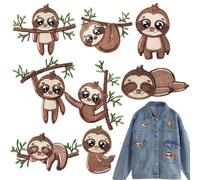 Bestickte Patches | Bügelbare Tier Patches | Handwerk Zubehör Faultier Form Niedlich 8 Stücke Blätter für Mädchen Hut Kleid Damen Kleidung Shirt Jeans Taschen Jacken