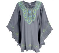 Bestickter Hippie Poncho, Tunika, Kaftan, Strandkleid, Viskose, grau