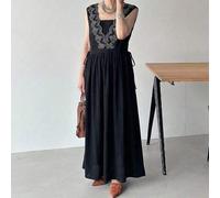 Bestickter Träger Dekor Saum einfarbiger Stoff Patchwork bequemes Kleid für Frauen mittleren Alters und ältere Damen Sommerkleider für Frauen