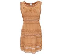 Besticktes Boho Sommerkleid, indisches Hippie Minikleid, Damen, sand