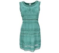 Besticktes Boho Sommerkleid, indisches Hippie Minikleid, Damen, türkisgrün