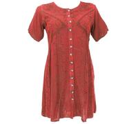 Besticktes indisches Boho Minikleid, kurzärmelig, Sommerkleid, rot