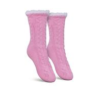 Bestlivings Haussocken Damen mit Teddyfutter - Hüttensocken mit Anti-Rutsch-Sohle - ABS Norweger Socken Zopfmuster - Kuschelsocken Einheitsgröße Stopper (Rosa (1 Paar))