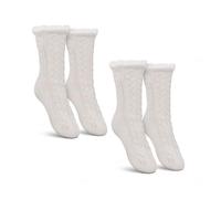 Bestlivings Haussocken Damen mit Teddyfutter - Hüttensocken mit Anti-Rutsch-Sohle - ABS Norweger Socken Zopfmuster - Kuschelsocken Einheitsgröße Stopper (Weiß (2 Paar))