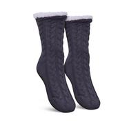 Bestlivings Haussocken Damen mit Teddyfutter - Hüttensocken mit Anti-Rutsch-Sohle - ABS Norweger Socken Zopfmuster - Kuschelsocken Einheitsgröße Stopper (Grau (1 Paar))