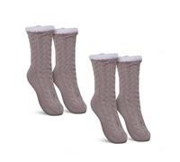 Bestlivings Haussocken Damen mit Teddyfutter - Hüttensocken mit Anti-Rutsch-Sohle - ABS Norweger Socken Zopfmuster - Kuschelsocken Einheitsgröße Stopper (Beige (2 Paar))