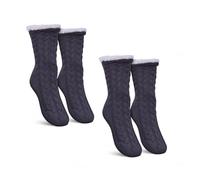 Bestlivings Haussocken Damen mit Teddyfutter - Hüttensocken mit Anti-Rutsch-Sohle - ABS Norweger Socken Zopfmuster - Kuschelsocken Einheitsgröße Stopper (Grau (2 Paar))