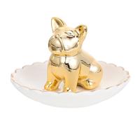 BESTOMZ Stilvolles Keramik Schmucktablett in Bulldoggenform Schmuckständer für Ohrringe und Ringe Dekoratives Schmuckschälchen für Schreibtisch und Party Deko in Gold