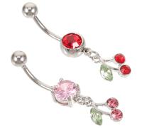 BESTonZON 2 Stück Kirsch Bauchnabelpiercing aus Edelstahl Baumelnder Bauchnabelring Leichter Nabelschmuck für Frauen Verspieltes Geschenk