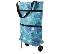 BESTonZON Polyester Klappbarer Einkaufswagen, 15kg, Blau, mit Rädern | Vier Räder, Ergonomischer Griff, Geräumiges Innenfach, Leichtes Kompaktes Design, für Strand und Einkaufszentrum