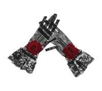 BESTonZON Schwarze Kurze Netzhandschuhe mit Realistischer Rosen Spitze Elastische Spitzenhandschuhe für Damen Atmungsaktive Teeparty und Hochzeits Accessoires