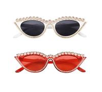 BESTonZON Sonnenbrille und Schutz Damen mit Modische Katzenaugen UV Leichte PC Fassung Rote Gläser Elegantes Requisite Accessoire Foto