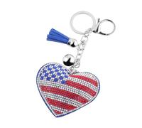 BESTOYARD USA Flagge Schlüsselbund mit Herzform Quasten Strass Auto Schlüsselanhänger Handtasche Dekorationen Anhänger für Jungen Männer Party Favors