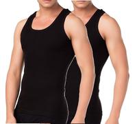 BestSale247 2er oder 4er Pack Herren Classic Unterhemden, Achselhemden, Tank Top, in Weiß Schwarz oder Grau Melange - Feinripp (glatt) -100% Baumwolle (Schwarz / 2 Stück, L)