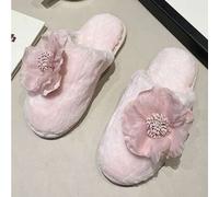 (Bestseller Rückgabe, Normale Schuhgröße) Damen Rosa Blumen Hausschuhe, Blumen Dekor Flauschige Schlafzimmer Hausschuhe, Damen Frühling und Herbst Off