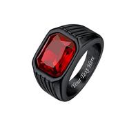 Bestyle Chunky Bandring für Männer, Edelstahl Ring mit Gravur, Synthetischer Edelstein Schwarze Onyx/Smaragd/Saphir/Rubin 10 * 12mm Herrenring CZ Biker Ring Pinky Schmuck Größe 54-72