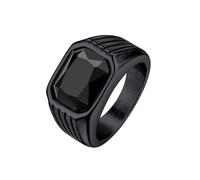 Bestyle Chunky Bandring für Männer, Edelstahl Ring mit Gravur, Synthetischer Edelstein Schwarze Onyx/Smaragd/Saphir/Rubin 10 * 12mm Herrenring CZ Biker Ring Pinky Schmuck Größe 54-72