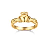 Bestyle Claddagh Ring Silber 925 Damen Irische Herz Claddagh Ring Hände Krone Herzring für Paar Frauen Mädchen, Keltischer Schmuck Accessoire, Gold, Ringgröße 54