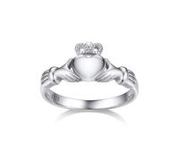 Bestyle Claddagh Ring Silber 925 Damen Irische Herz Claddagh Ring Hände Krone Herzring für Paar Frauen Mädchen, Keltischer Schmuck Accessoire, Weißgold, Ringgröße 54
