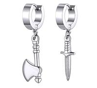 Bestyle Creolen mit Anhänger Dolch Axt, Guess Ohrringe Damen Silber Hängend, Halloween Ohrschmuck für Damen Herren Mädchen Teenager
